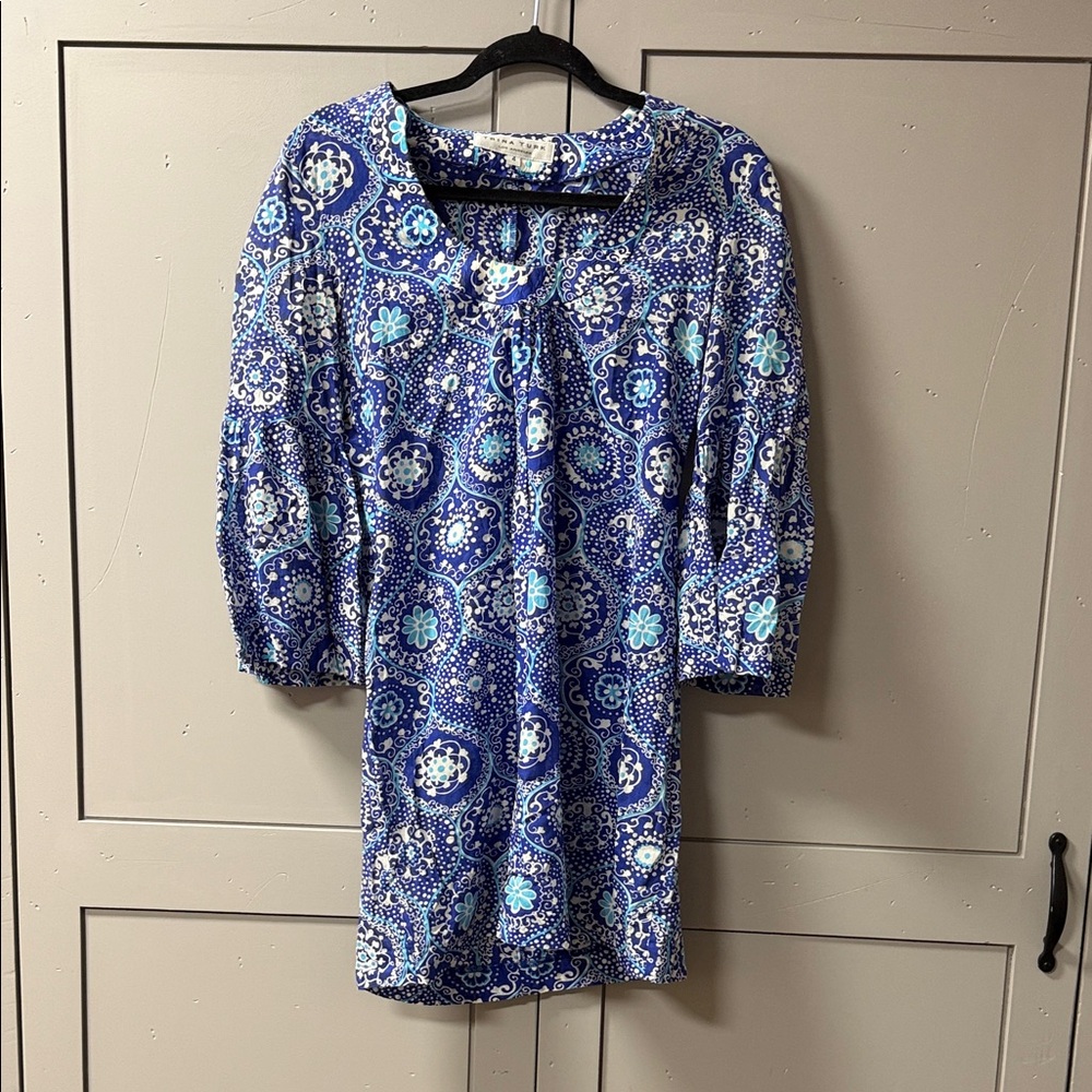 Trina Turk Blue and White Paisley Tunic